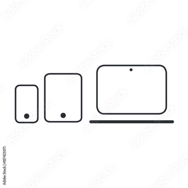 Fototapeta Modern electronic devices. Line style vector illustration of laptop, tablet and phone.