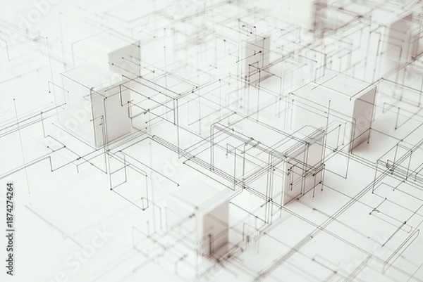 Obraz Abstract Blueprint Design for a Construction Project with Technical Plan and Perspective Rendering