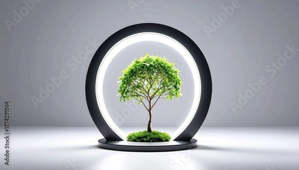 Obraz Tree in Modern Circular Display with Soft Lighting