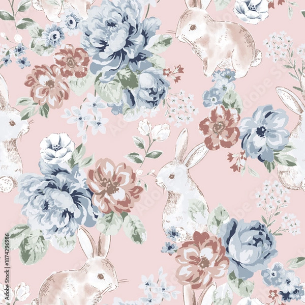 Obraz Floral bunny pattern