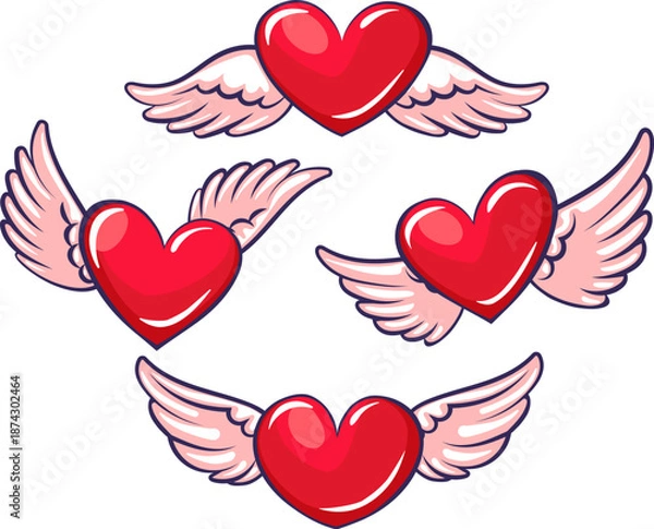 Obraz Cartoon hearts with wings