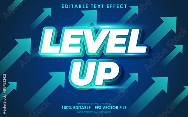 Obraz Level up editable text effect with a background decorated with an upward arrow