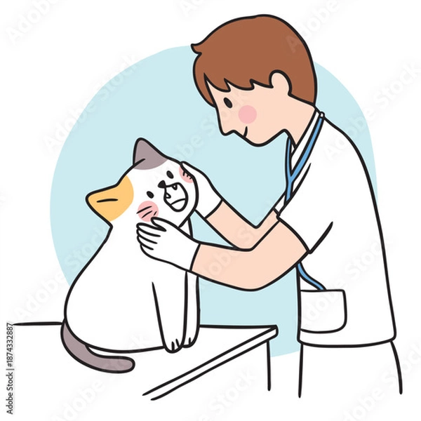 Obraz Veterinarian Examining a Cat.