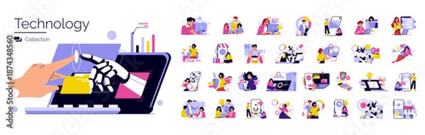 Fototapeta Technology and AI Interaction Vector Illustration