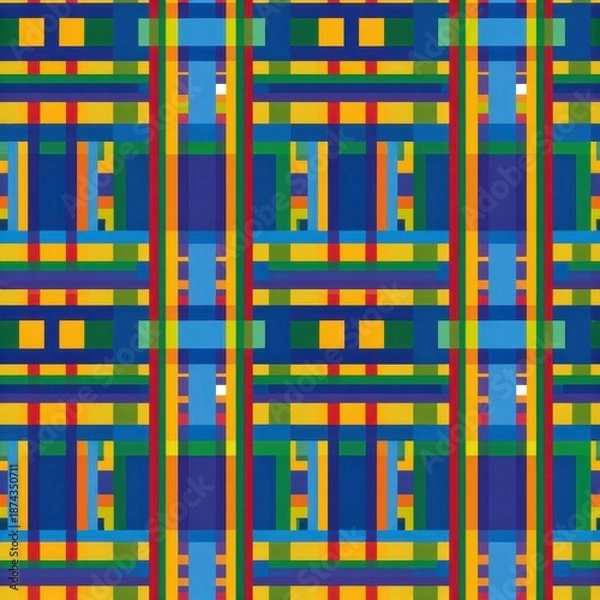 Obraz Vibrant Geometric Pattern with Intersecting Lines and Colorful Squares.