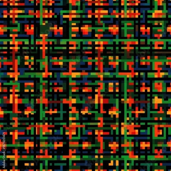 Obraz Vibrant Geometric Pixel Art Pattern Exploring Abstract Digital Design.