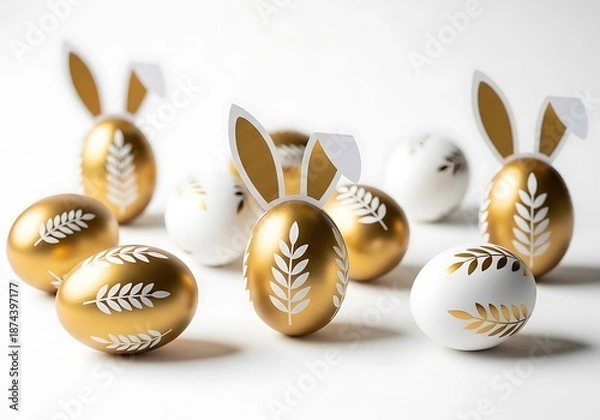 Obraz Elegant Easter Eggs with Gold and White Designs.