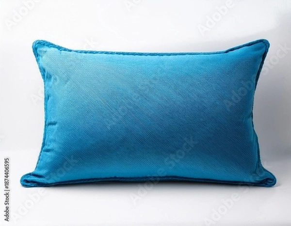 Obraz fluffy blue rectangular pillow with soft texture on white background for graphic resource