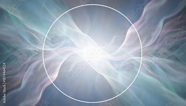Obraz Mystic fluid background with white circle frame　中央に白い円がある幻想的な流体と光の背景　デジタルイラスト