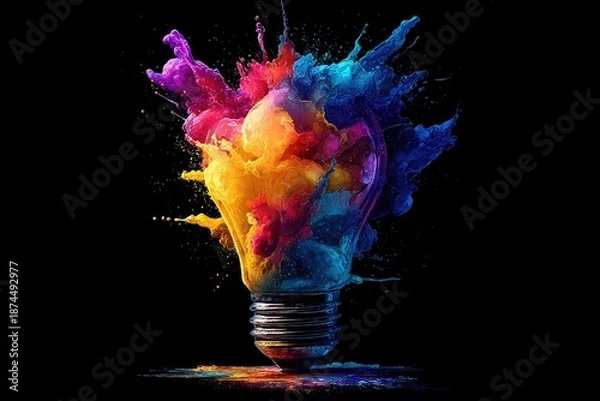 Obraz Colorful paint explosion surrounds a lightbulb