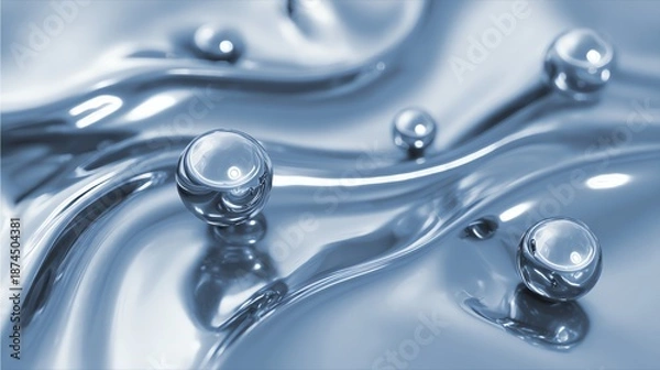 Obraz Abstract Chrome Liquid Droplets on Reflective Surface