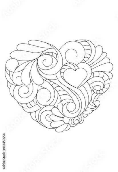 Obraz Valentine's day card. Vector  heart isolated on a white for adult coloring book