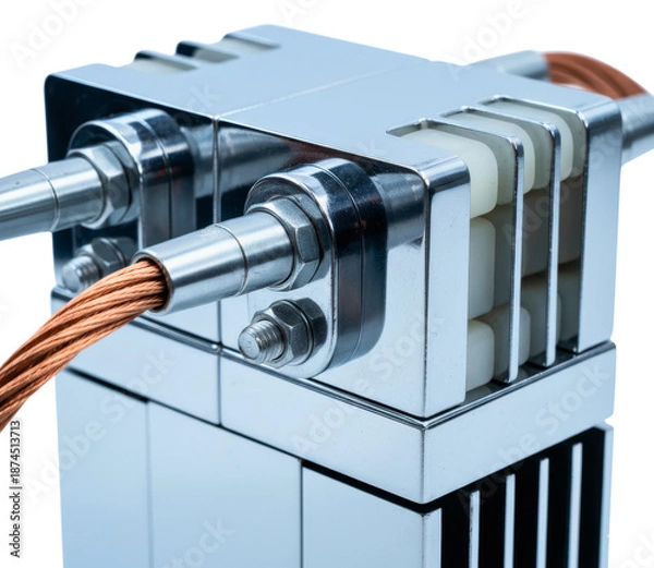 Obraz Chrome plated electrical component with copper braided wire isolated with transparent background