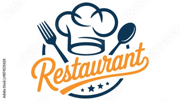 Obraz Restaurant logo design featuring chef hat, fork, and spoon with typography