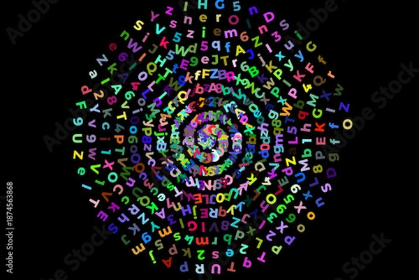 Obraz colorful spiral typography text pattern on black background