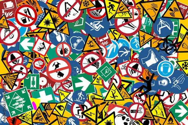 Obraz vibrant colorful safety warning signs pattern background