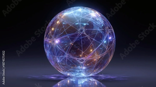 Fototapeta A luminous, interconnected network forms a sphere, radiating with energy.