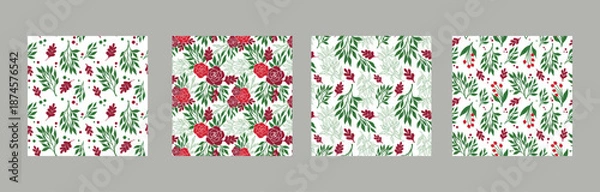 Obraz Red & Green Floral Seamless Patterns Collection