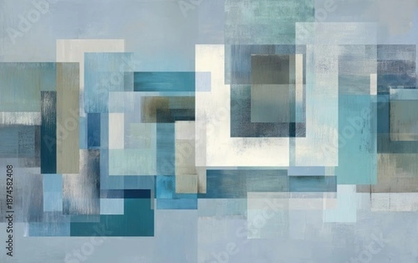 Obraz Abstract geometric artwork using layered, translucent squares and rectangles in cool, muted tones