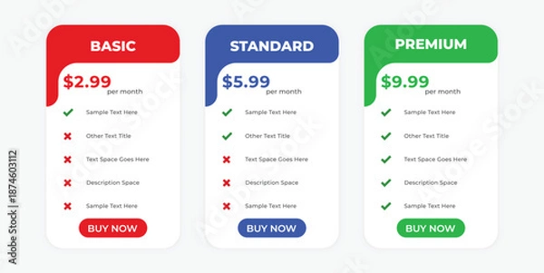 Obraz Modern Subscription Pricing Plans Comparison Table