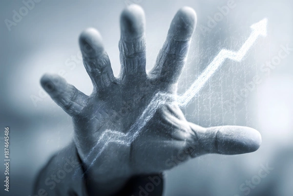 Obraz Hand with a rising graph line behind