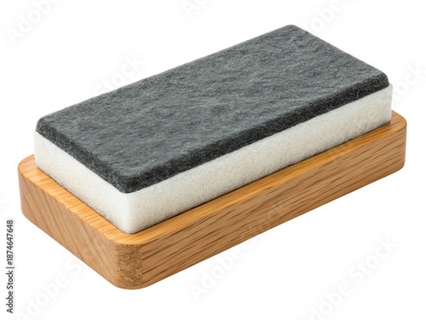 Obraz Rectangular gray and white sponge on wooden holder