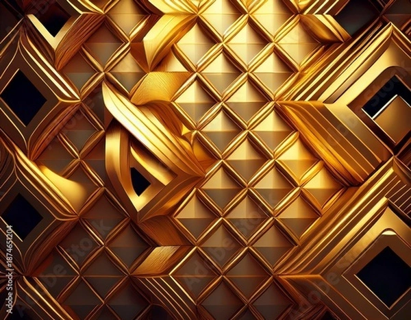 Obraz abstract golden geometric shapes interlock