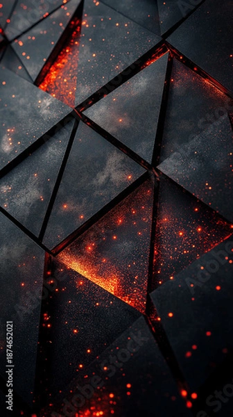 Fototapeta Triangular patterns intersect with vibrant orange light, creating a dynamic and modern aesthetic.