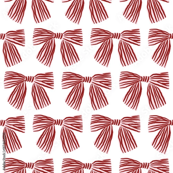 Fototapeta Vector coquette bold bow pattern. Red seamless elegant ribbon pattern. Vector preppy pattern