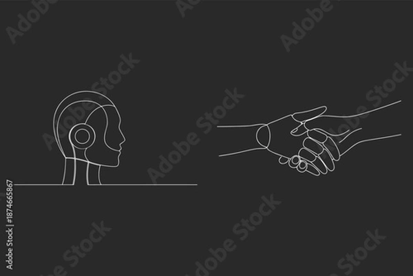 Fototapeta Artificial Intelligence Handshake Concept With Robotic Head