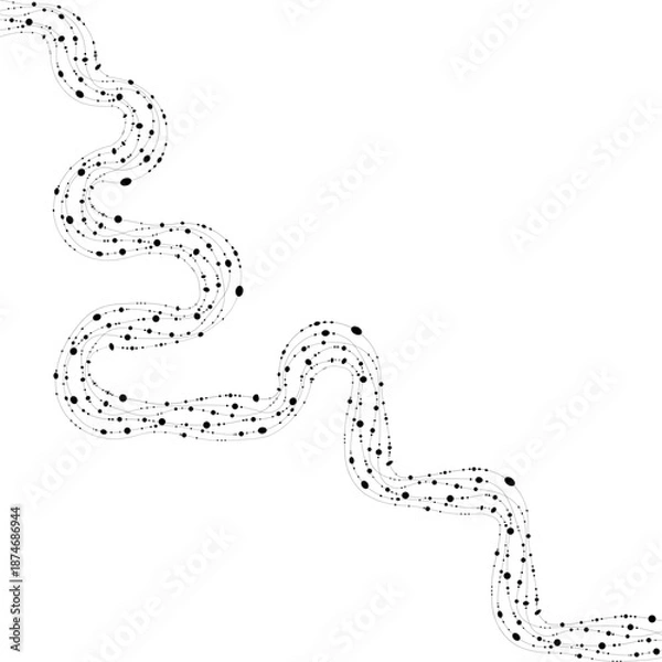 Fototapeta Wave-driven path traces a squared course with dots marking rhythm.