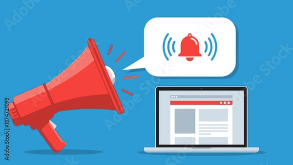 Obraz Red Megaphone Alert Notification on Laptop.