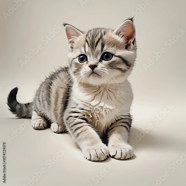 Obraz エキゾチックショートヘアの子猫が床で伏せるかわいい姿