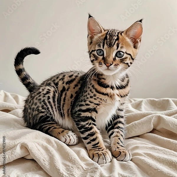 Obraz 座った状態でくつろぐオシキャットの子猫