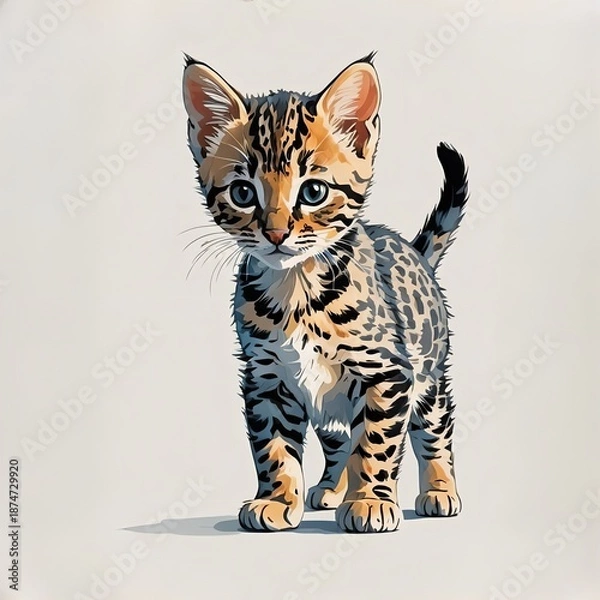 Obraz 立って注目するオシキャットの子猫イラスト