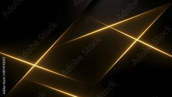 Obraz Golden Light Beams on Dark Surface.