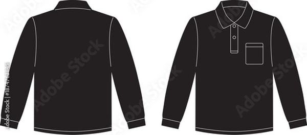 Obraz ポロシャツ　長袖　黒　胸ポケット