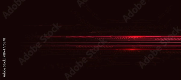 Obraz Red Digital Technology Background with Glitch Effect and Futuristic Circuit Board Elements