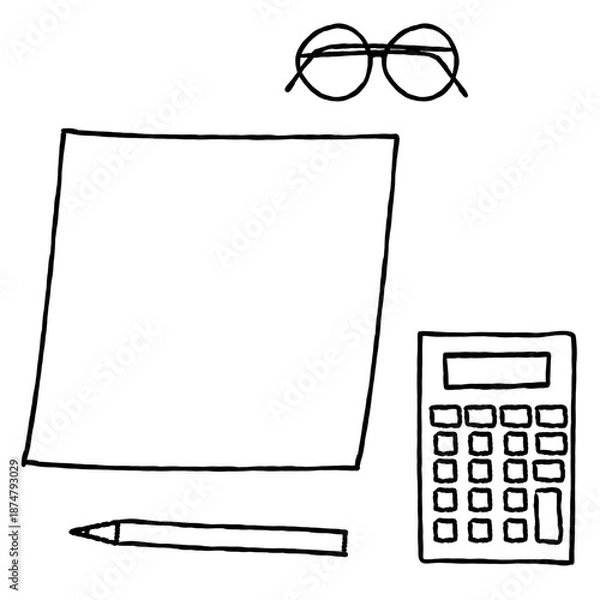 Fototapeta 手描き風の文房具とデスク小物セット