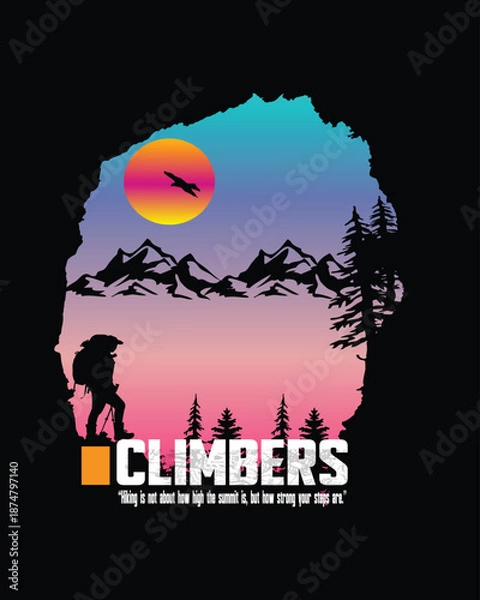 Obraz Adventure Climber Silhouette with Gradient Sunset
