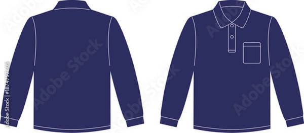 Obraz  ポロシャツ　長袖　紺　ネイビー　青　胸ポケット