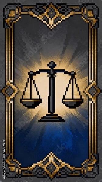 Fototapeta 不均衡な天秤で社会的不平等を象徴するピクセルアートタロットカード