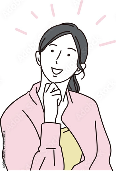 Fototapeta 笑顔で思いついた表情の女性のイラスト素材
