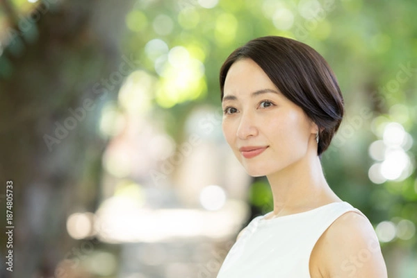 Fototapeta 女性　新緑　緑　スキンケア