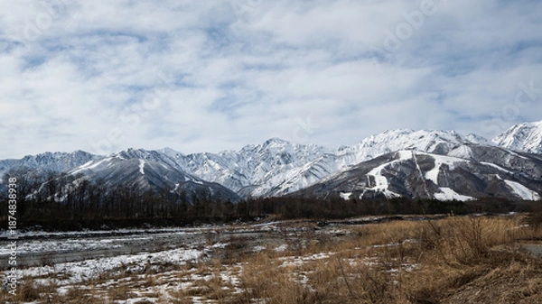 Obraz 冬景色　冠雪の北アルプス　長野県白馬村