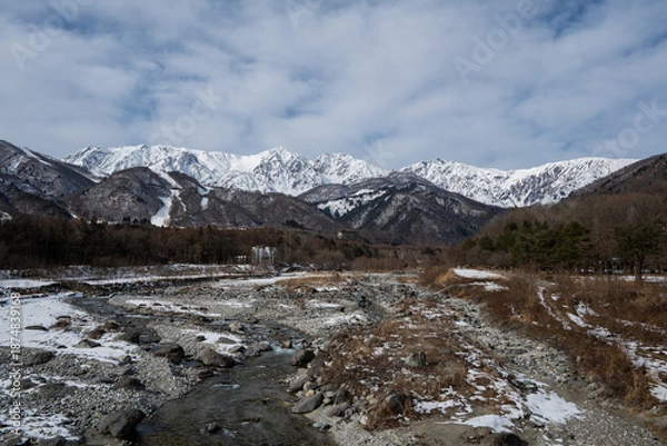 Obraz 冬景色　冠雪の北アルプス　長野県白馬村