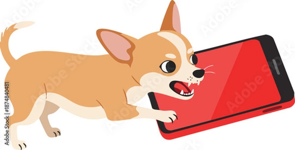 Obraz Cartoon dog attacking smartphone
