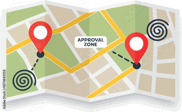 Obraz Map with location pin marking a route