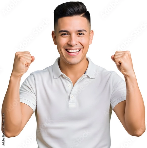 Fototapeta [Generative AI] 주먹을 불끈 쥐고 미소 짓는 남성