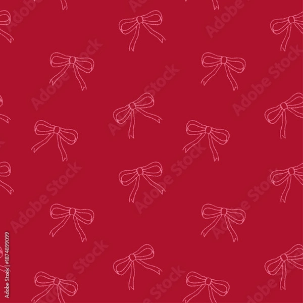 Obraz 少し深い赤にうっすらリボンのイラストがさりげないシームレスパターン背景